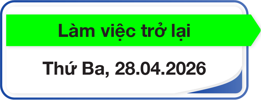 Làm việc trở lại: Thứ Ba, 28.04.2026.